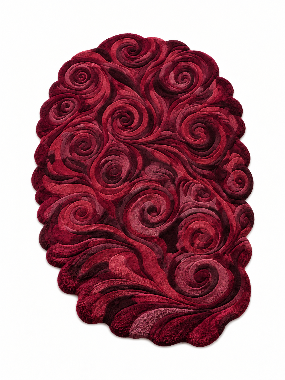 The Crimson Rosette Rug — Luxury Sculpted Floral Swirl Area Rug