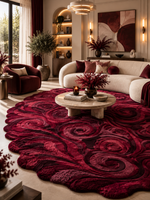The Crimson Rosette Rug — Luxury Sculpted Floral Swirl Area Rug