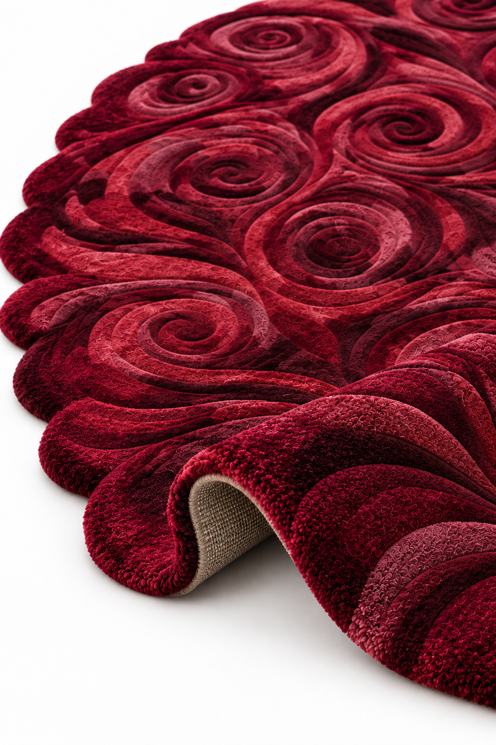 The Crimson Rosette Rug — Luxury Sculpted Floral Swirl Area Rug