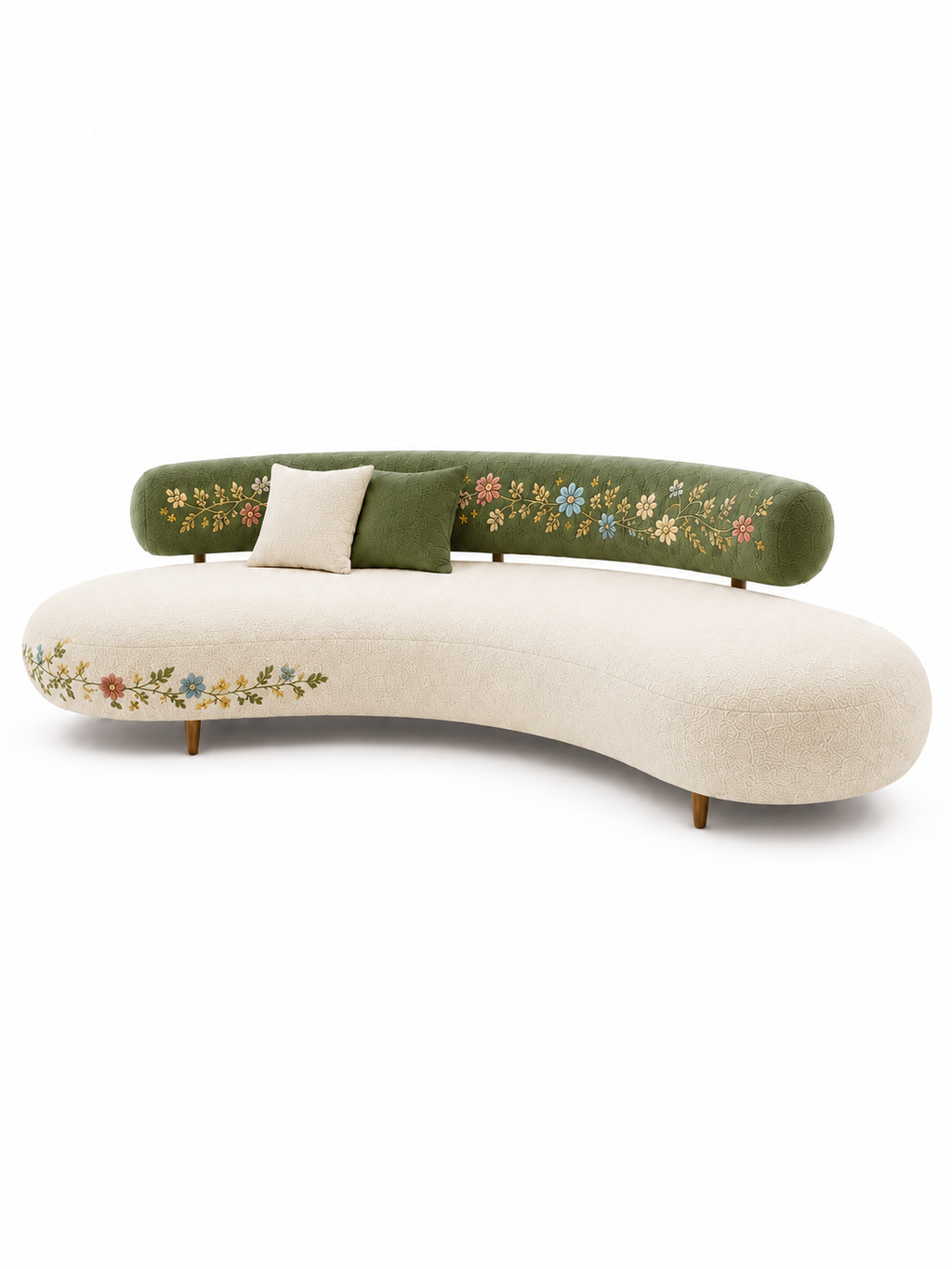 The Sitara Sofa — Luxury Floral Embroidered Curved Sofa
