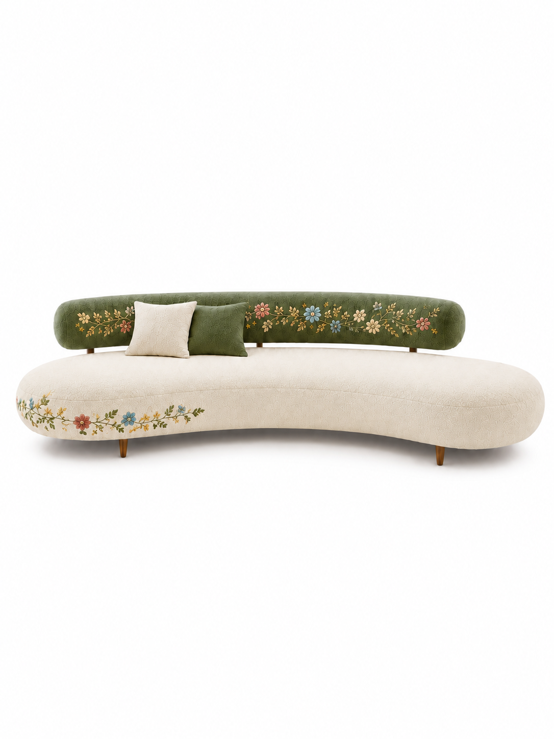 The Sitara Sofa — Luxury Floral Embroidered Curved Sofa
