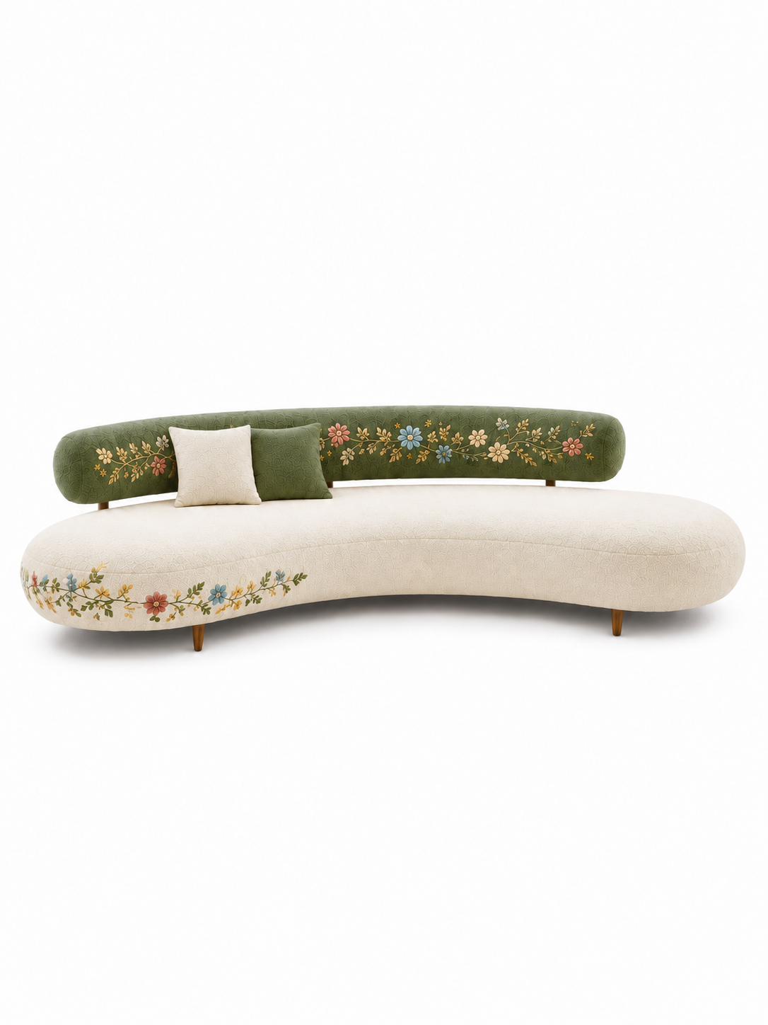 The Sitara Sofa — Luxury Floral Embroidered Curved Sofa
