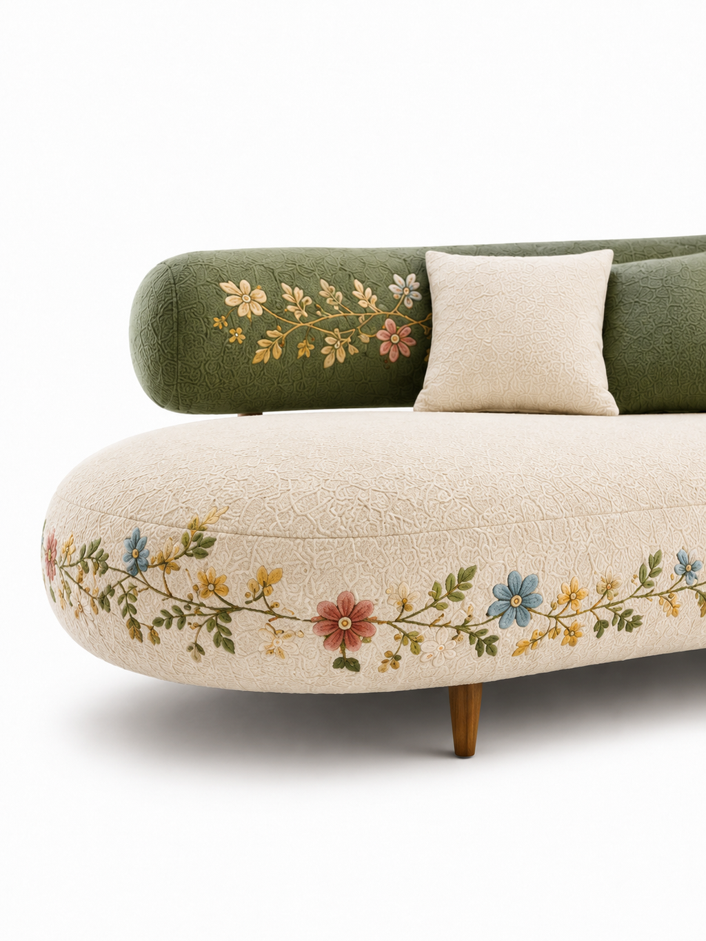The Sitara Sofa — Luxury Floral Embroidered Curved Sofa