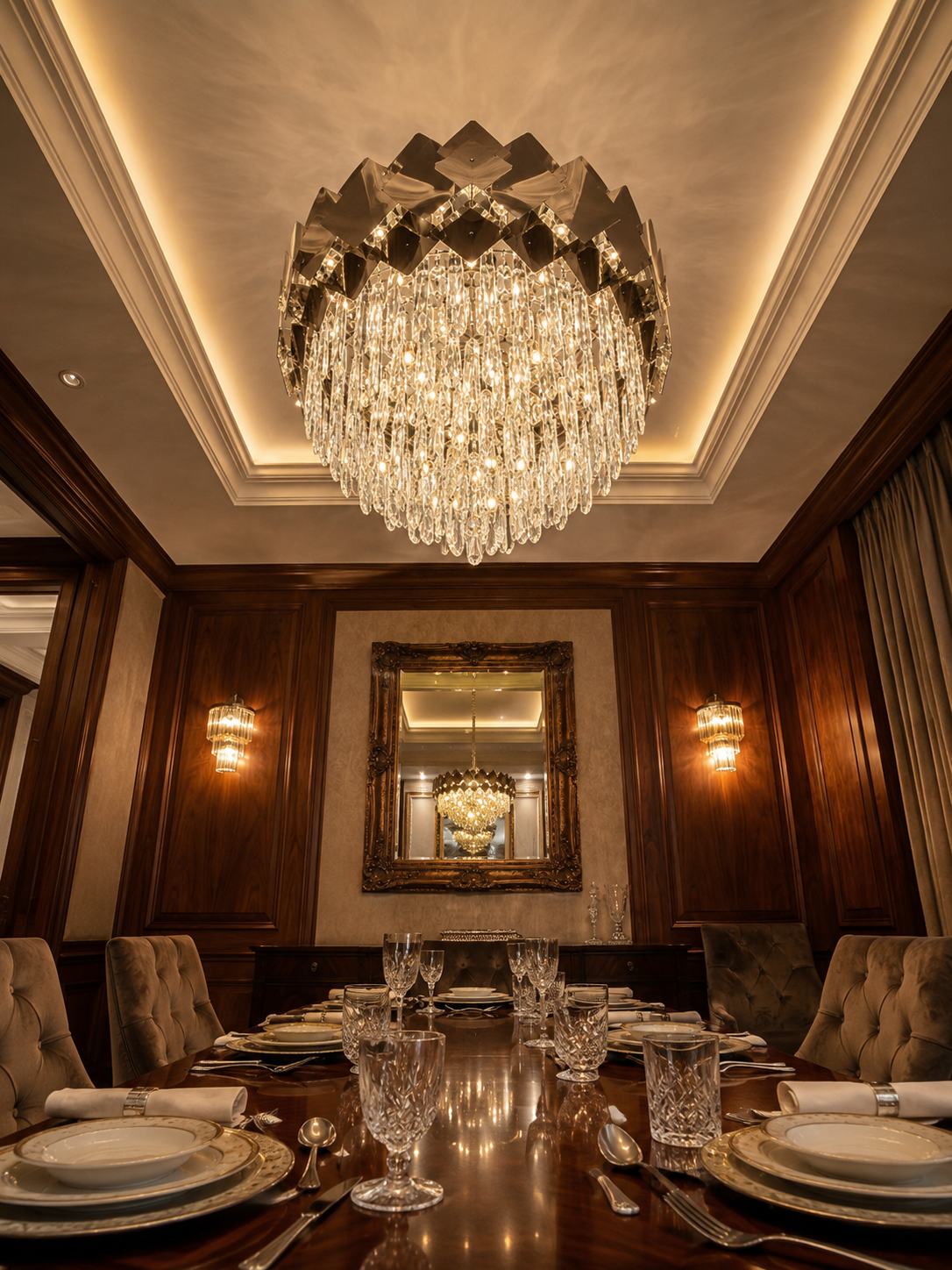 The Dorevian Chandelier — Luxury Geometric Crystal Cascade Chandelier