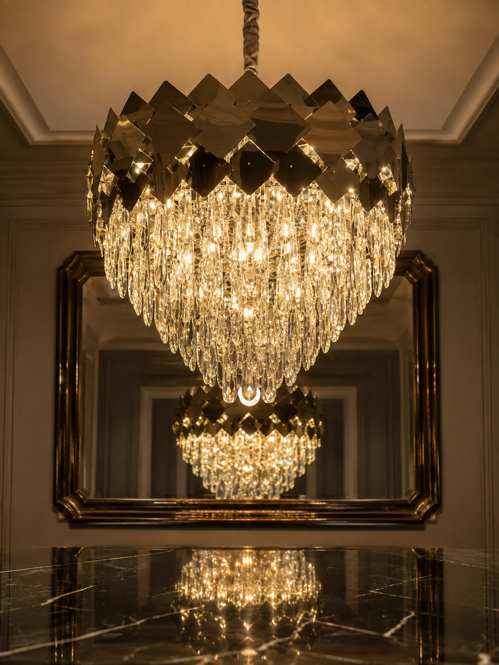 The Dorevian Chandelier — Luxury Geometric Crystal Cascade Chandelier