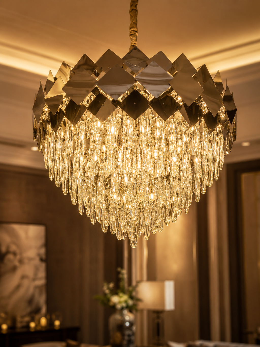 The Dorevian Chandelier — Luxury Geometric Crystal Cascade Chandelier
