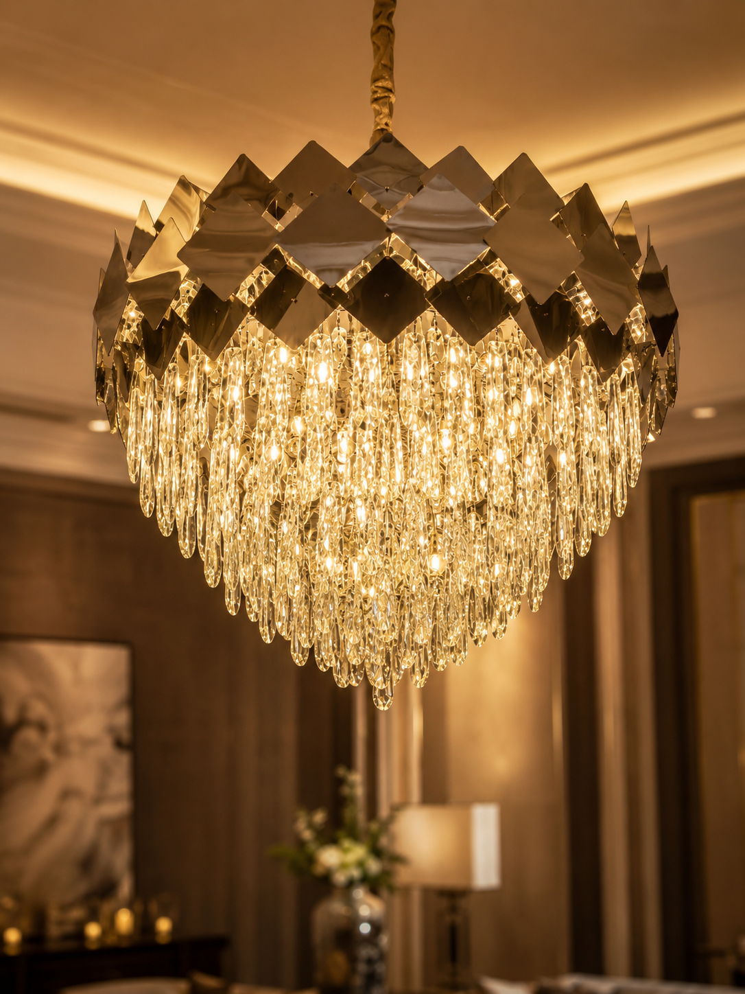 The Dorevian Chandelier — Luxury Geometric Crystal Cascade Chandelier