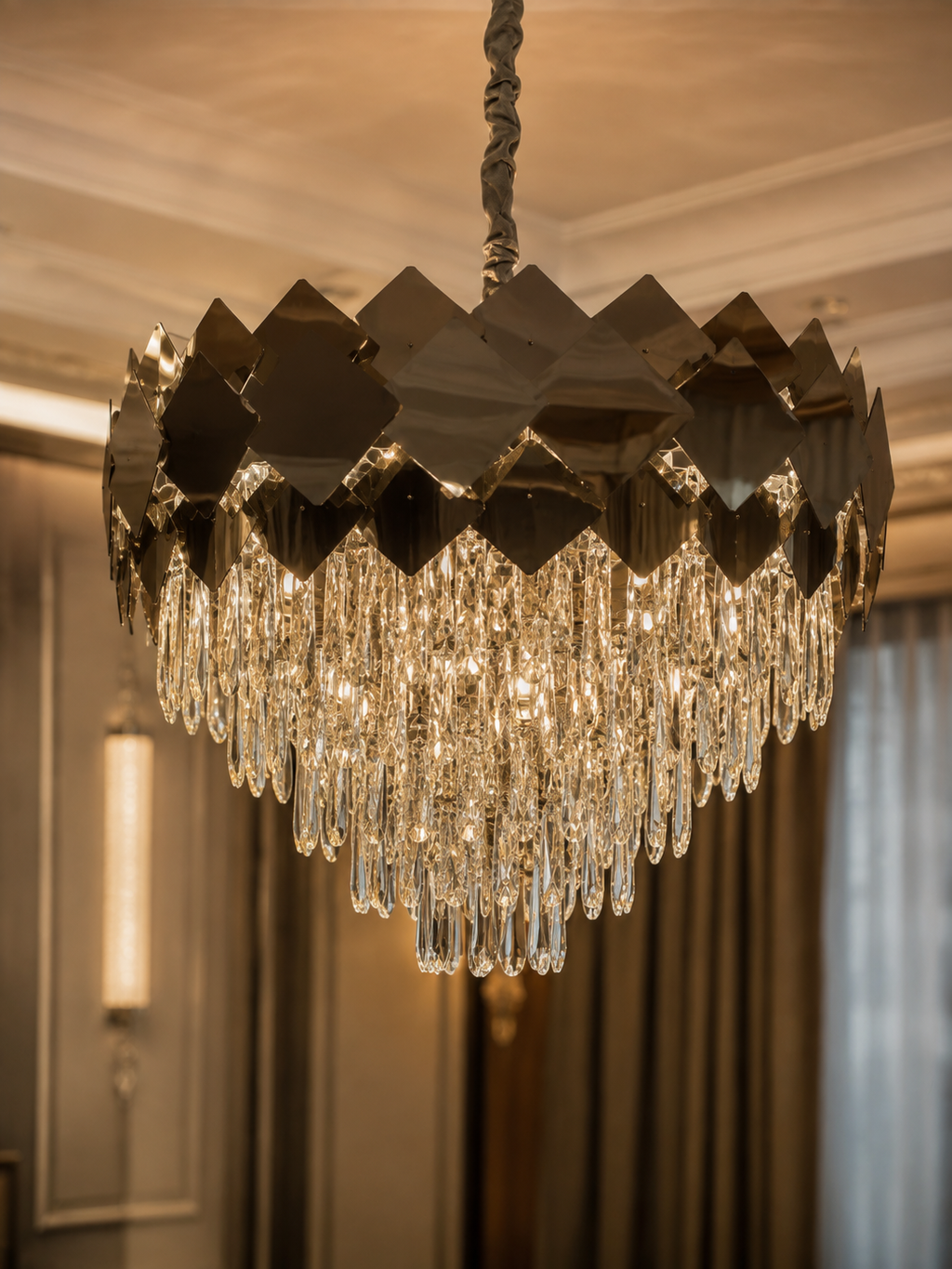 The Dorevian Chandelier — Luxury Geometric Crystal Cascade Chandelier