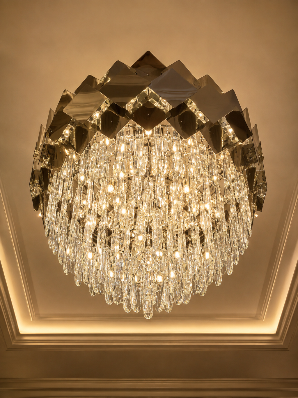 The Dorevian Chandelier — Luxury Geometric Crystal Cascade Chandelier