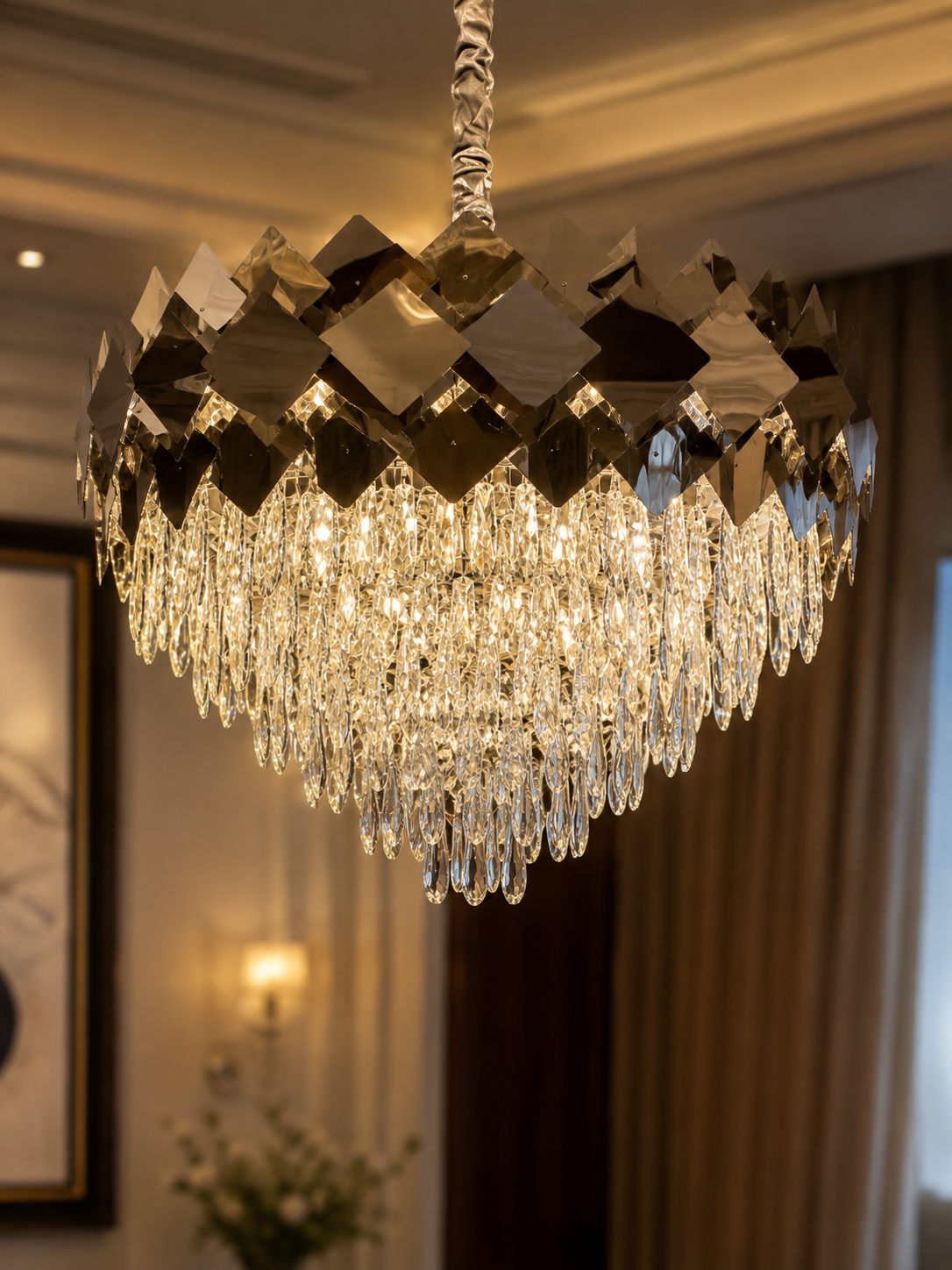The Dorevian Chandelier — Luxury Geometric Crystal Cascade Chandelier