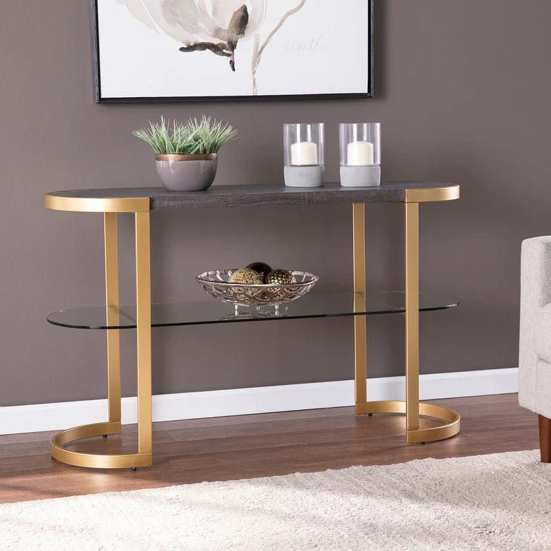 Rare Modern Golden Console Table With Glass Shelf