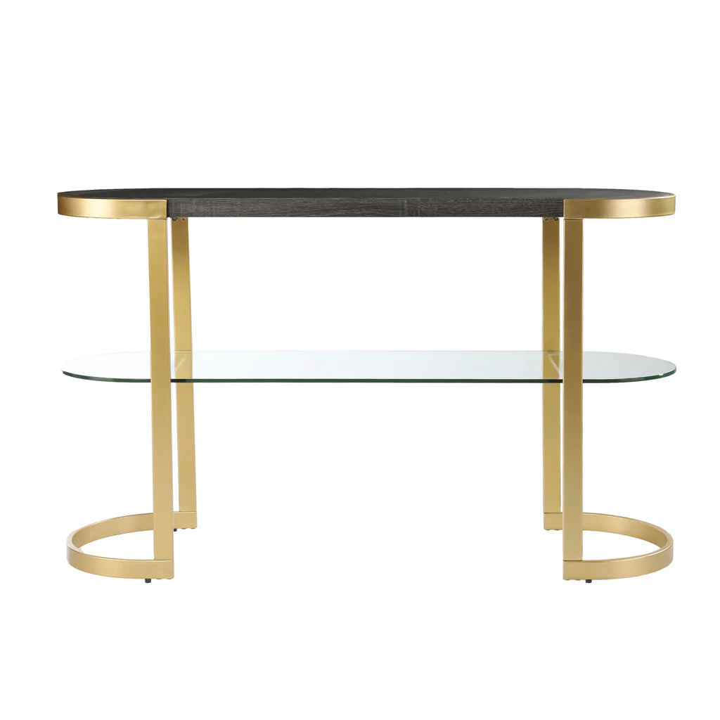 Rare Modern Golden Console Table With Glass Shelf