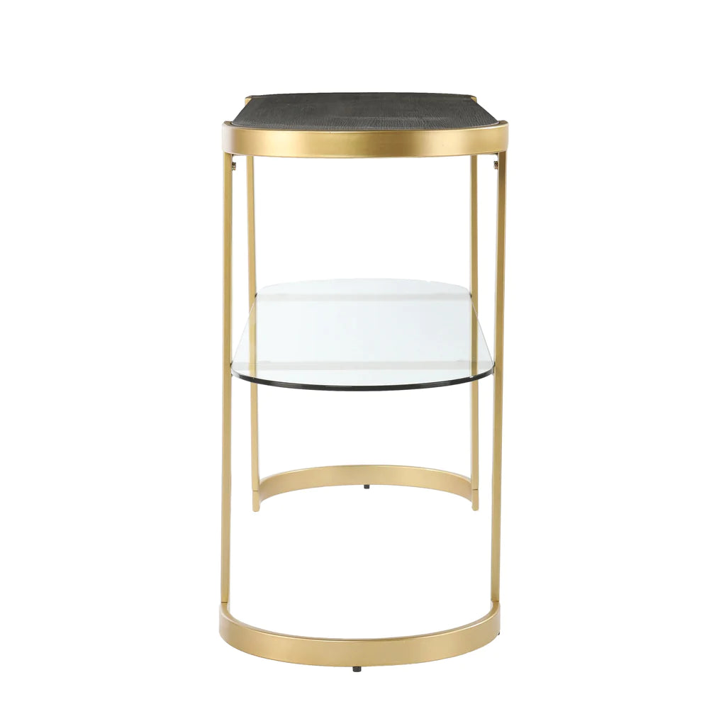 Rare Modern Golden Console Table With Glass Shelf