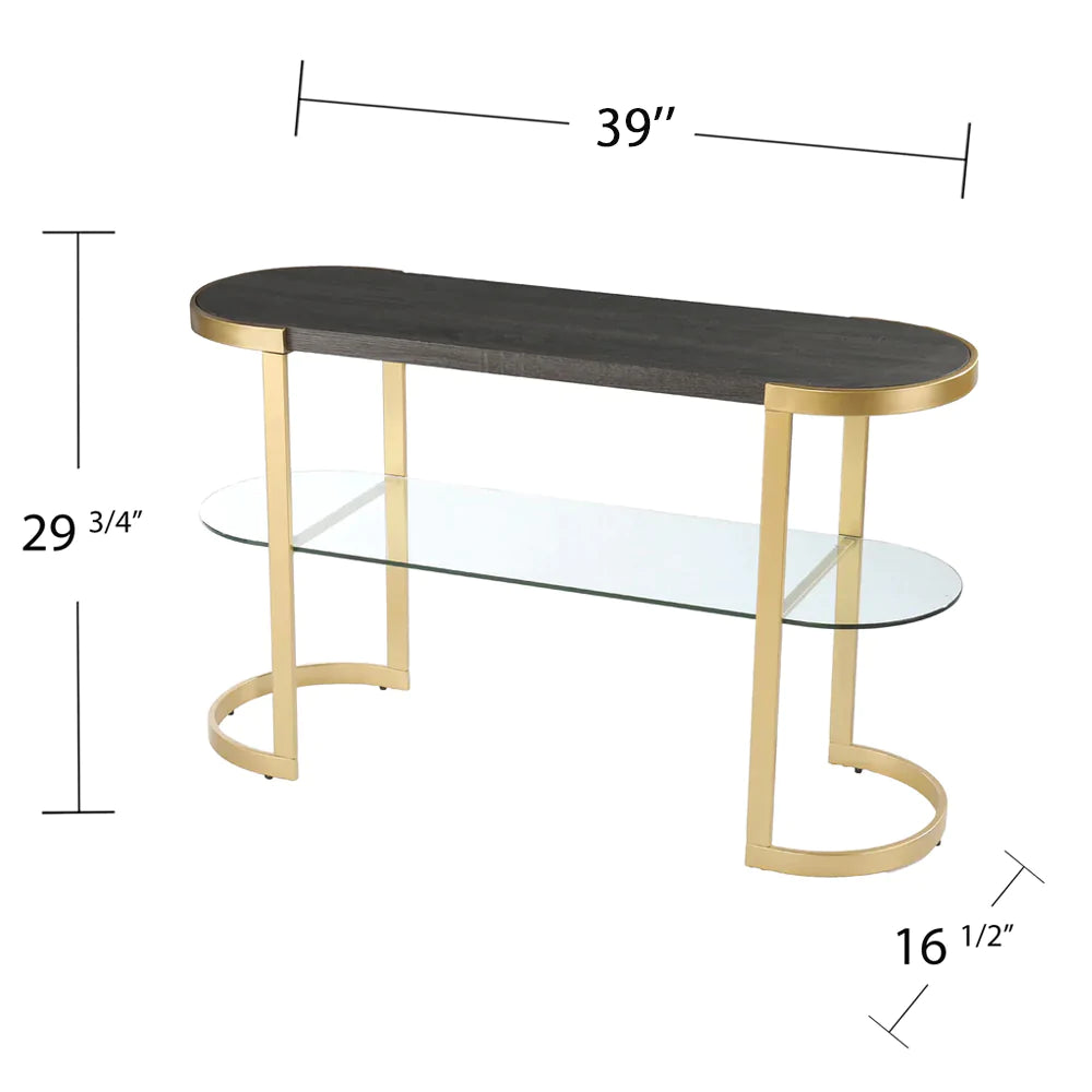 Rare Modern Golden Console Table With Glass Shelf