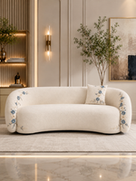 The Ivorelle Sofa — Luxury Embroidered Curved 3 Seater Sofa