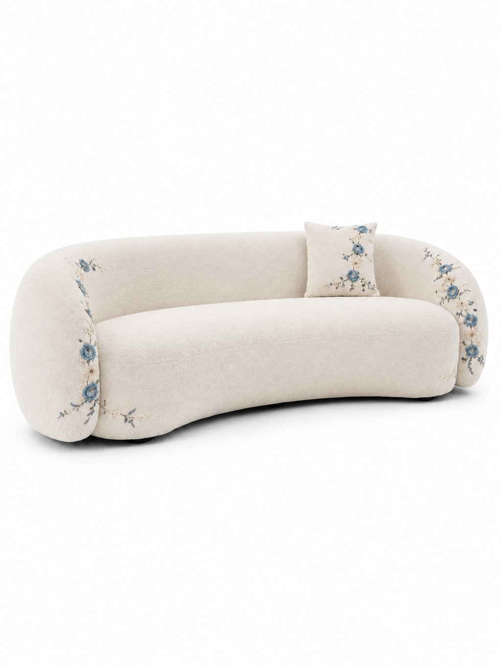 The Ivorelle Sofa — Luxury Embroidered Curved 3 Seater Sofa