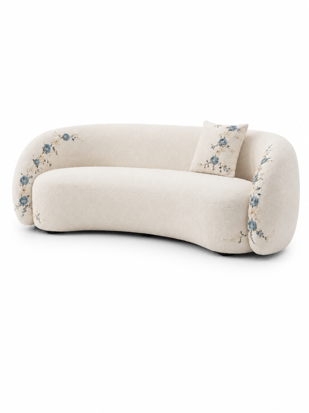 The Ivorelle Sofa — Luxury Embroidered Curved 3 Seater Sofa