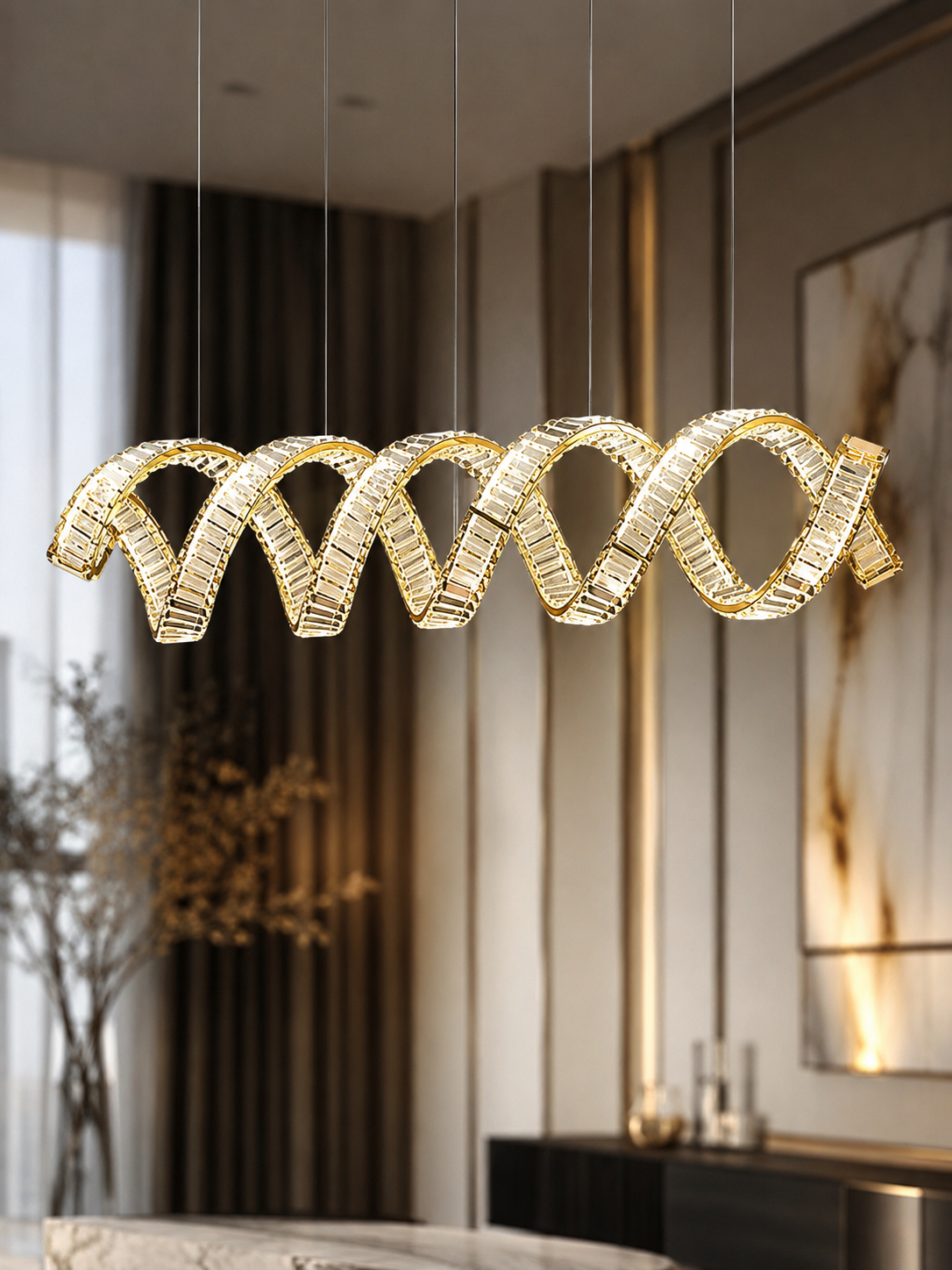 The Velaris Chandelier — Luxury Sculptural Wave Crystal Chandelier