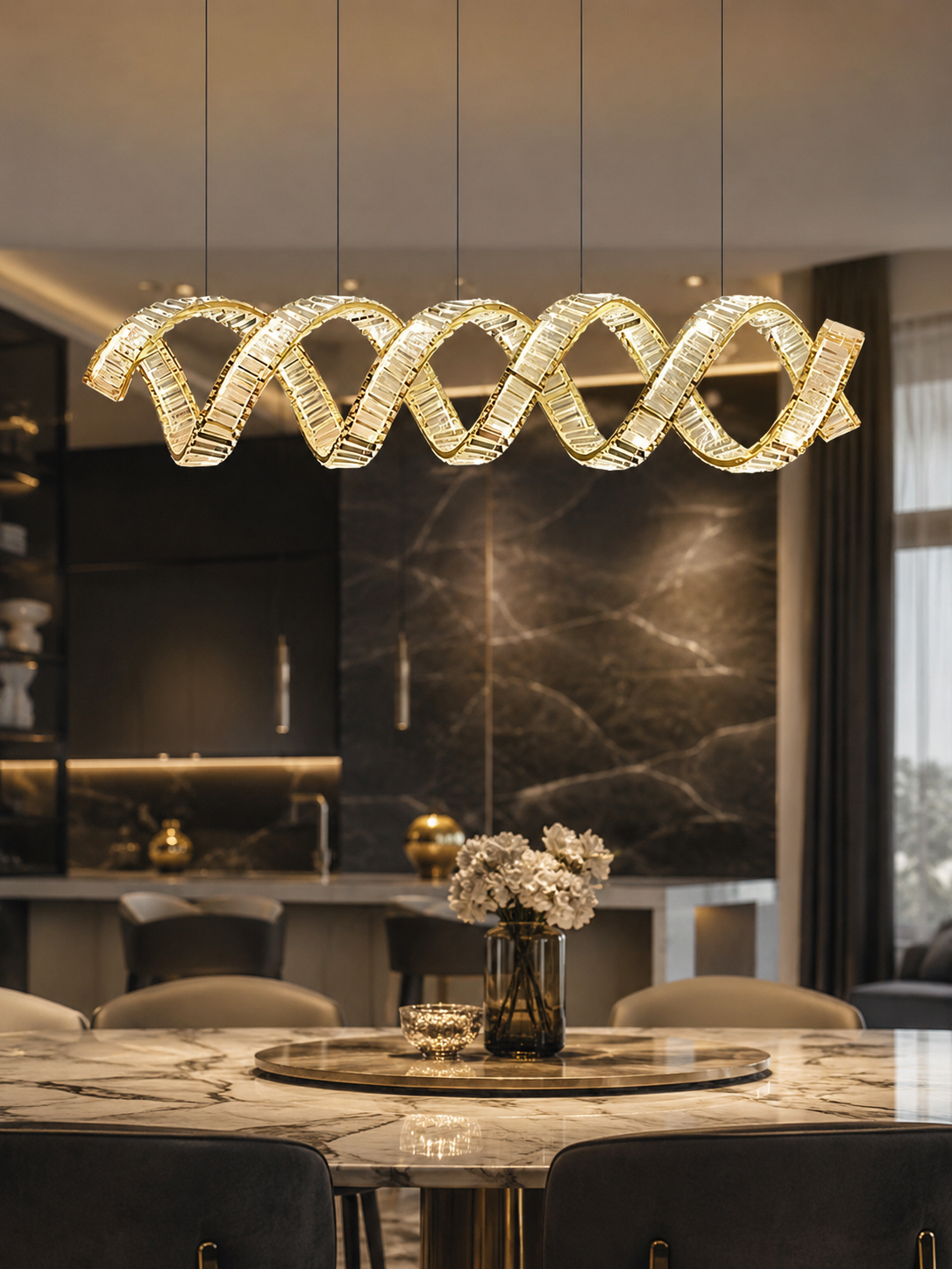 The Velaris Chandelier — Luxury Sculptural Wave Crystal Chandelier