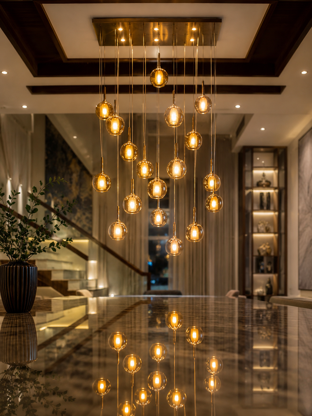 The Amberis Chandelier — Luxury Multi-Drop Glass Pendant Chandelier