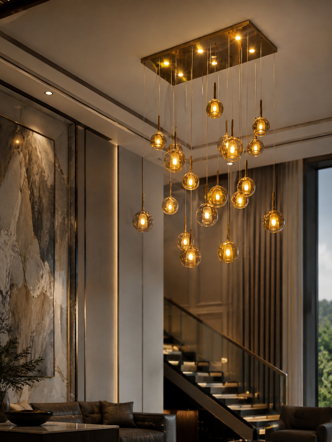 The Amberis Chandelier — Luxury Multi-Drop Glass Pendant Chandelier