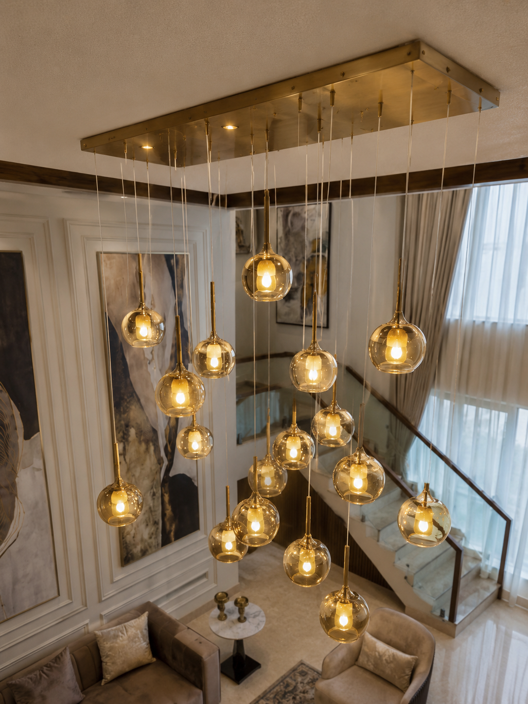 The Amberis Chandelier — Luxury Multi-Drop Glass Pendant Chandelier