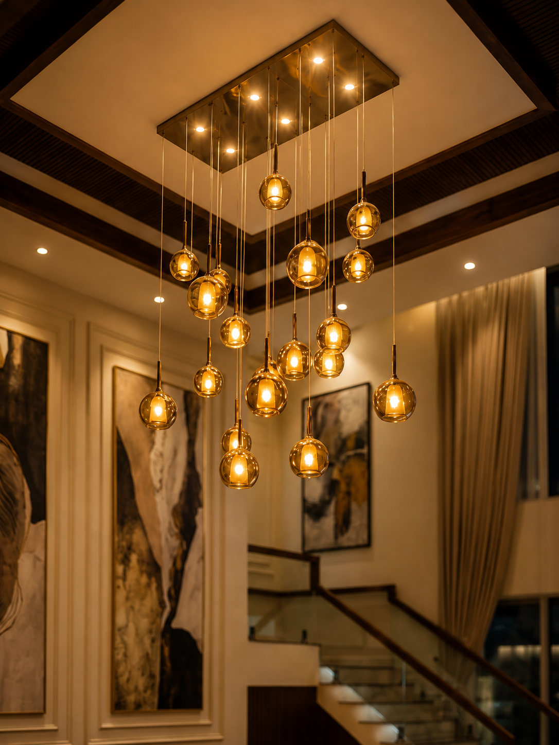 The Amberis Chandelier — Luxury Multi-Drop Glass Pendant Chandelier