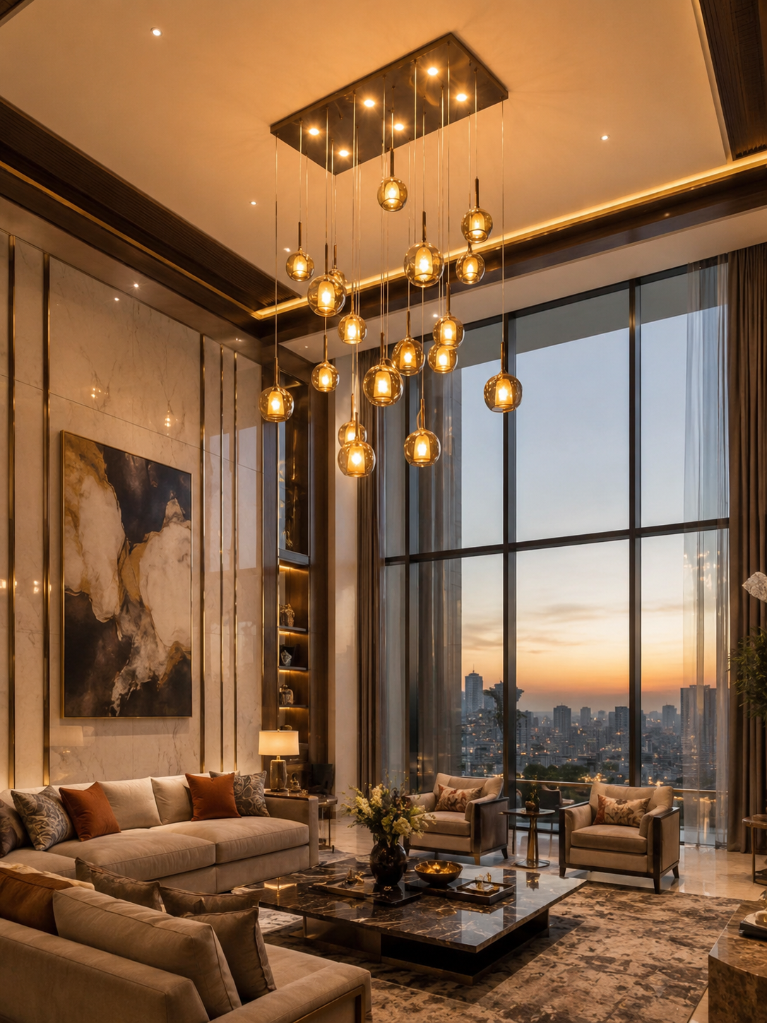 The Amberis Chandelier — Luxury Multi-Drop Glass Pendant Chandelier