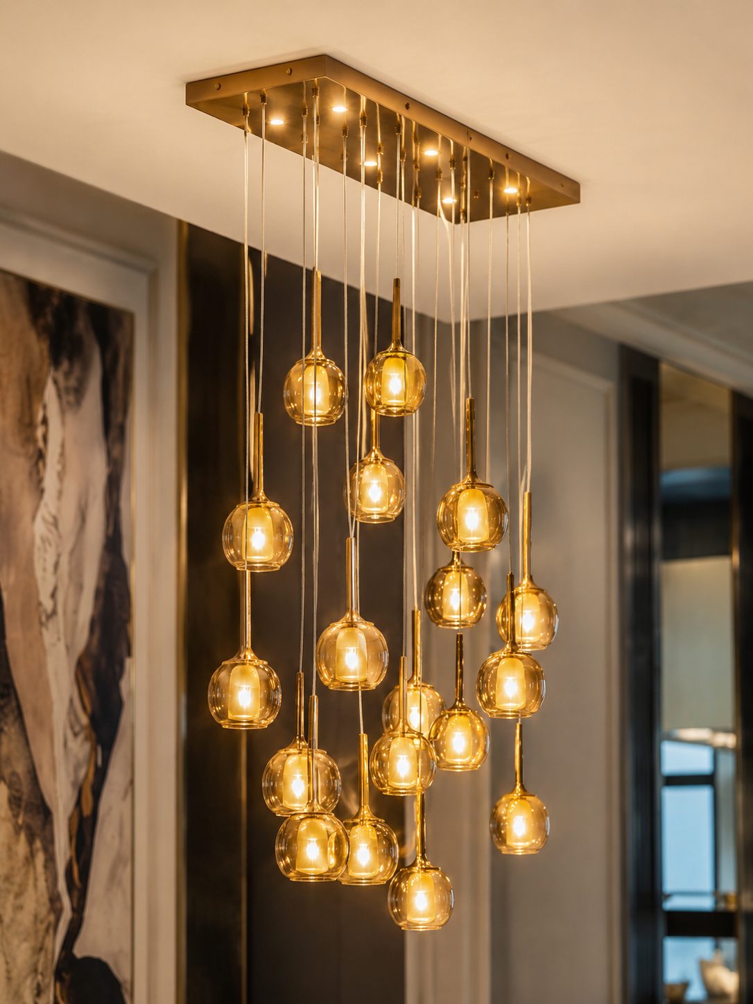 The Amberis Chandelier — Luxury Multi-Drop Glass Pendant Chandelier