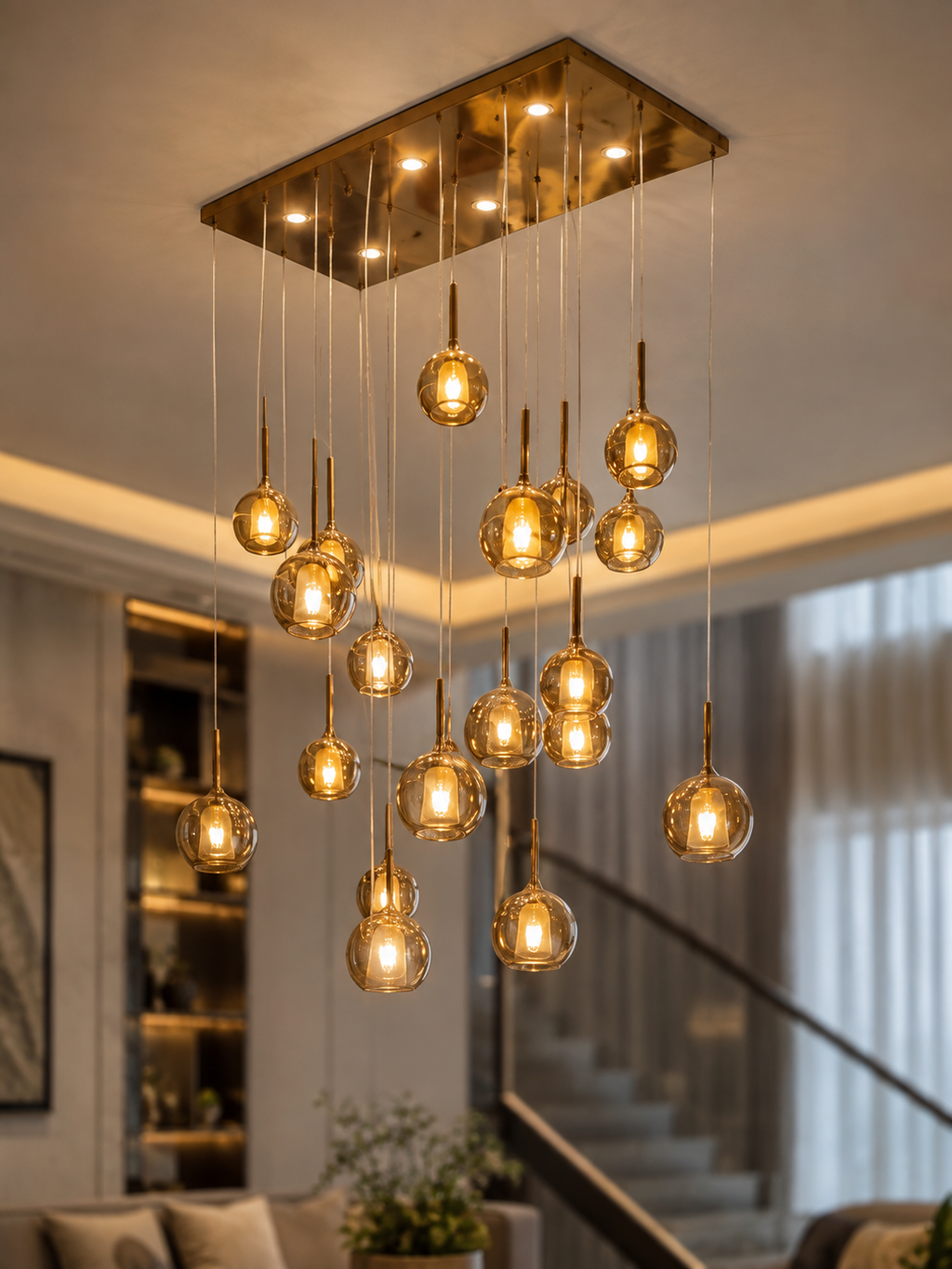 The Amberis Chandelier — Luxury Multi-Drop Glass Pendant Chandelier