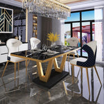 Phoenix Luxury V-Shaped Modern Dining Table with Natural Marble Top and Designer Chairs