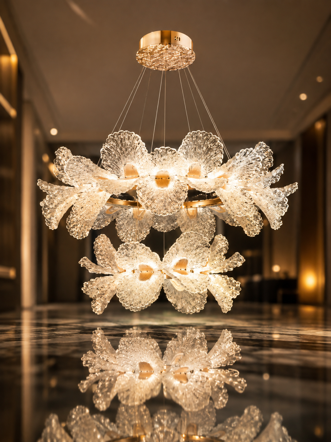 The Zorvella Orchid Chandelier — Luxury Crystal Floral Ring Pendant Light