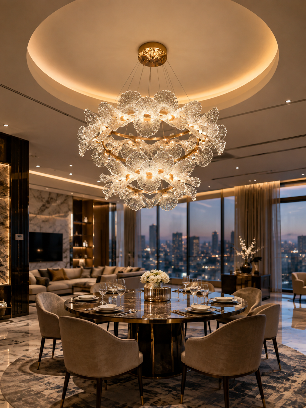 The Zorvella Orchid Chandelier — Luxury Crystal Floral Ring Pendant Light