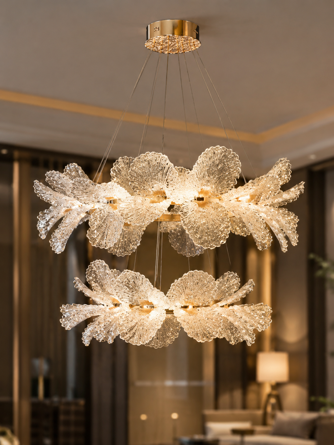 The Zorvella Orchid Chandelier — Luxury Crystal Floral Ring Pendant Light
