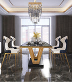 Phoenix Luxury V-Shaped Modern Dining Table with Natural Marble Top and Designer Chairs