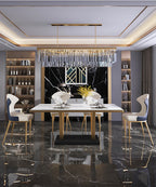 Phoenix Luxury V-Shaped Modern Dining Table with Natural Marble Top and Designer Chairs