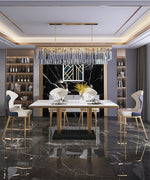 Phoenix Luxury V-Shaped Modern Dining Table with Natural Marble Top and Designer Chairs