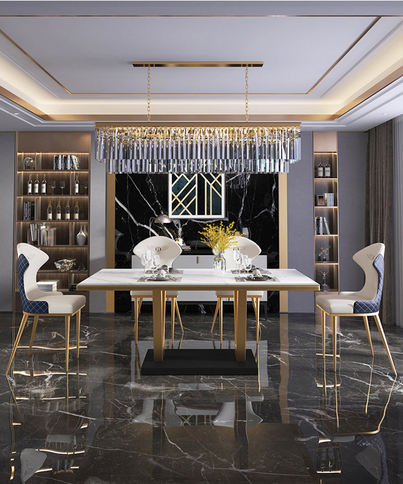 Phoenix Luxury V-Shaped Modern Dining Table with Natural Marble Top and Designer Chairs
