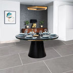 Highborn luxurious Honeycomb round dining table featuring a marble top and a stainless steel base.