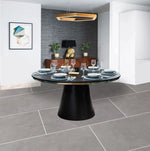 Highborn luxurious Honeycomb round dining table featuring a marble top and a stainless steel base.