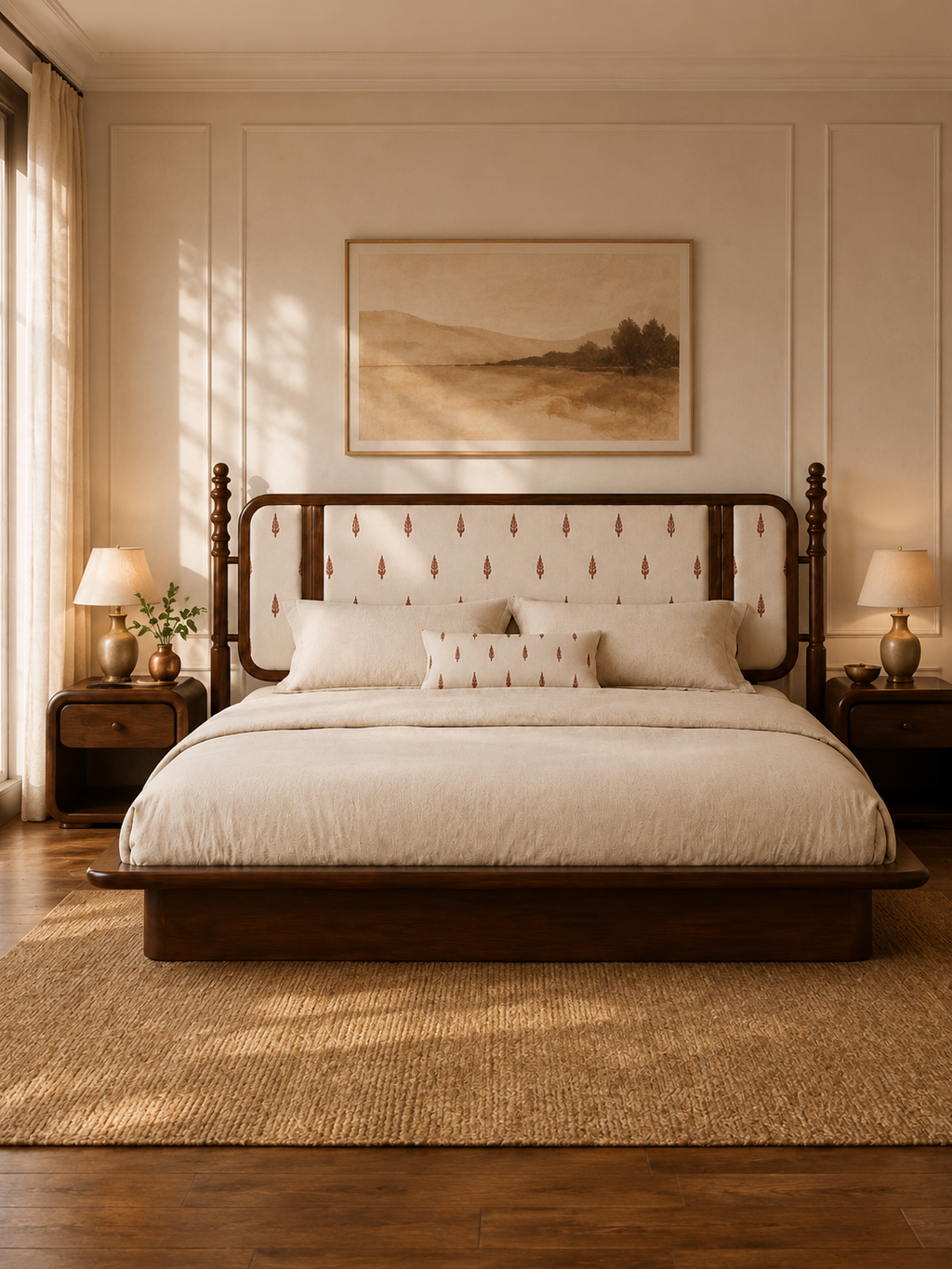 The Veda Bed — Luxury Solid Wood Upholstered Bed