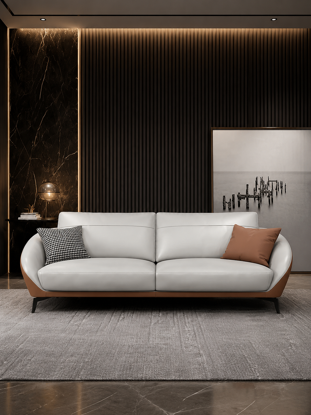 Versace Luxury Leath-Aire Upholstered Sofa in White for a Stylish Look