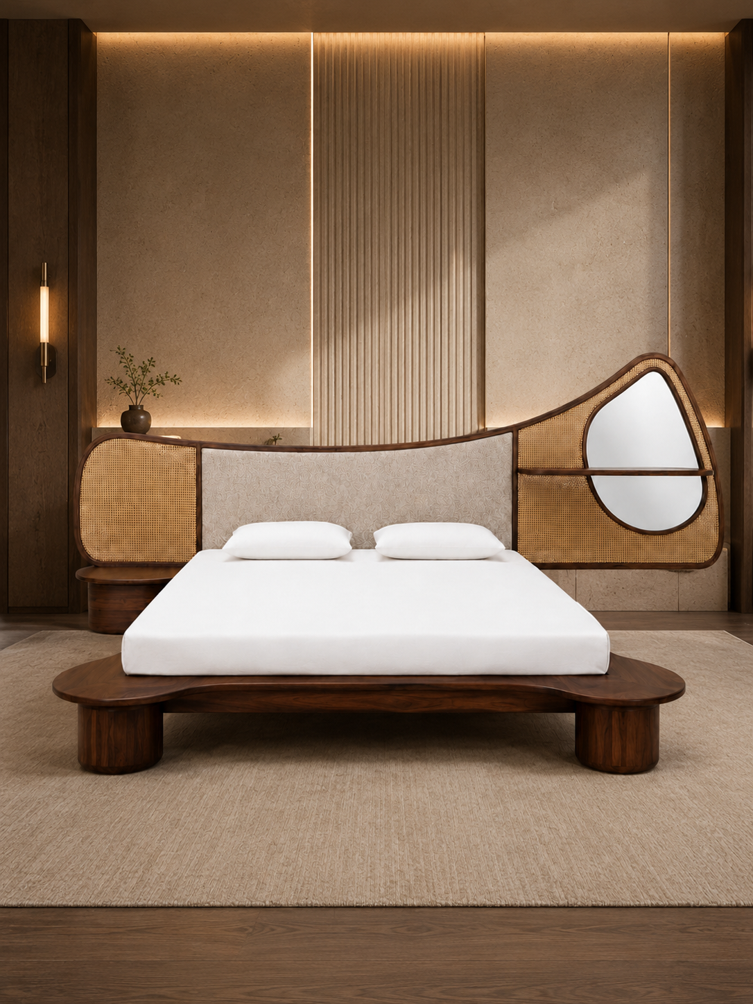The Solara Bed — Luxury Cane & Solid Wood Bed