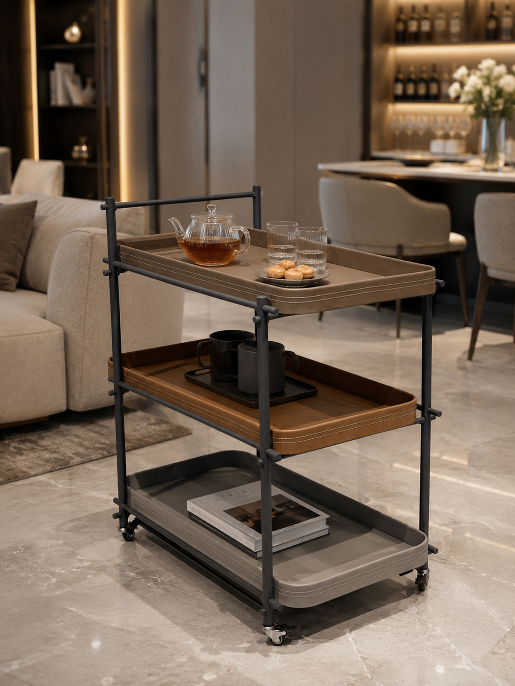 The Orvessa Trolley — Luxury Contemporary 3-Tier Serving Trolley