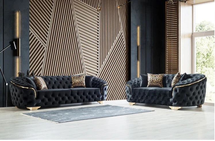 Armani Luxurious Indoor Velvet Chesterfield Lounge Sofa And Corner Sofa Set