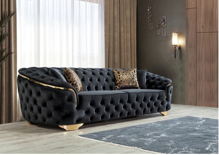Armani Luxurious Indoor Velvet Chesterfield Lounge Sofa And Corner Sofa Set