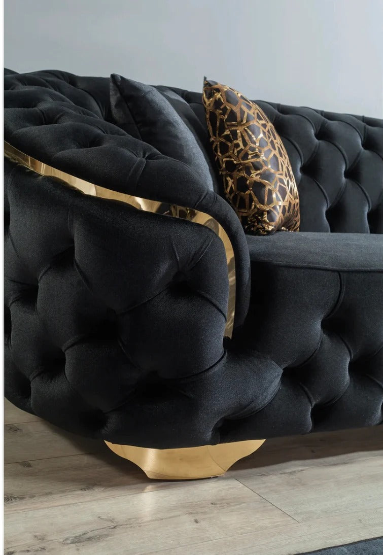 Armani Luxurious Indoor Velvet Chesterfield Lounge Sofa And Corner Sofa Set