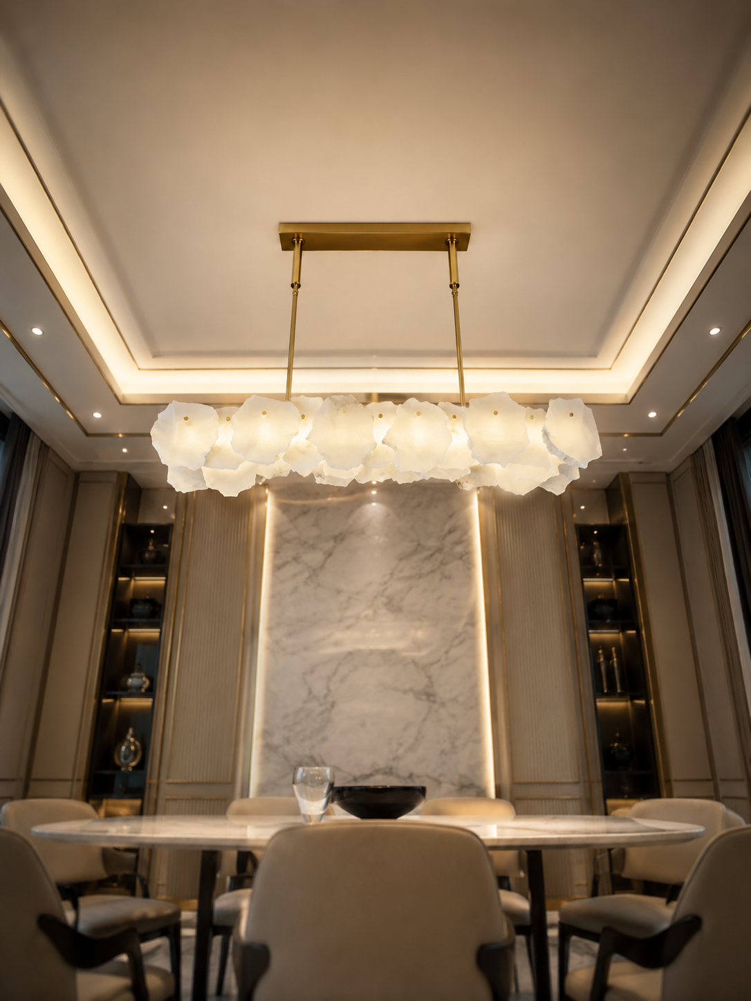 The Veloura Chandelier — Luxury Cloud Glass Linear Pendant Chandelier