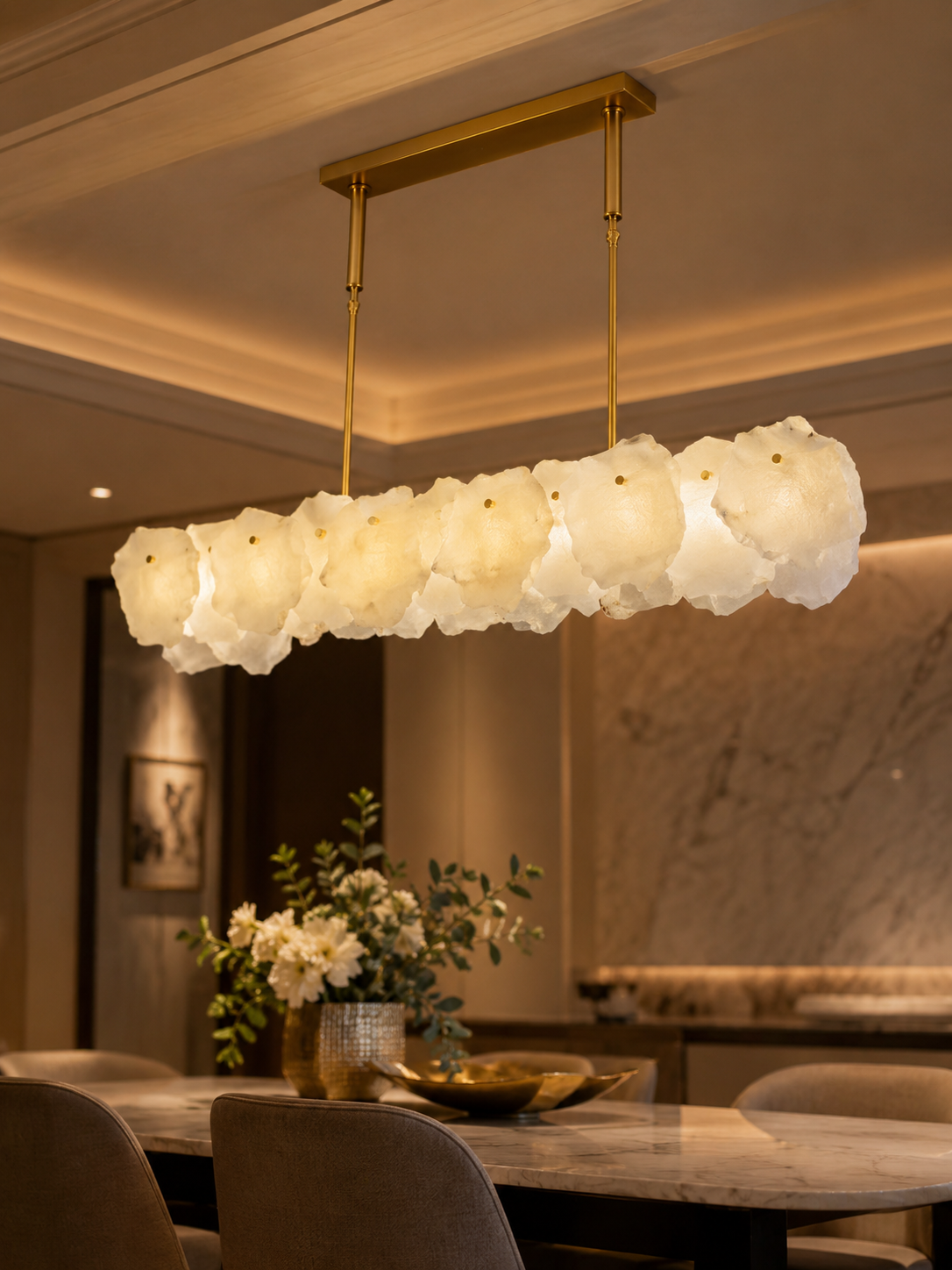 The Veloura Chandelier — Luxury Cloud Glass Linear Pendant Chandelier