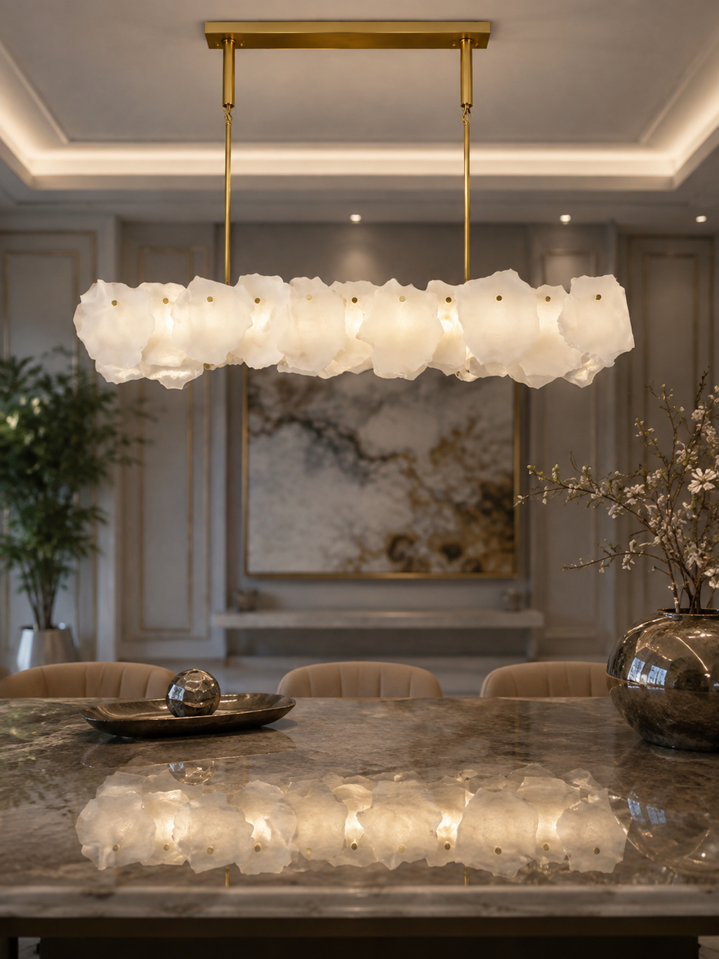 The Veloura Chandelier — Luxury Cloud Glass Linear Pendant Chandelier
